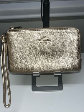 Coach Metallic Gold Pebbled Leather Wristlet